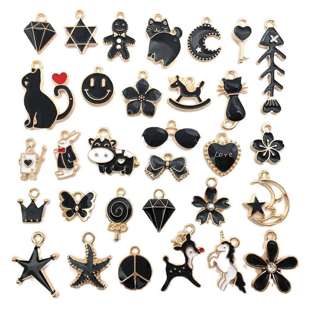 Black Enamel Zinc Alloy K Gold Style Charm Pendant for DIY Keychain Car Hanging Jewelry