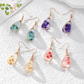 Teardrop Resin Dried Flower Wire Wrap Earrings 4 Colors view 1