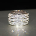Baguette And Round Clear Stone Multi-Row Extra-Wide Ring Silver Tone view 3