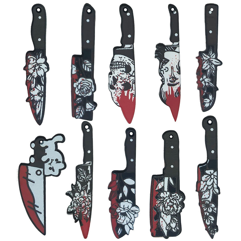 Acrylic Halloween Bloody Cleaver Double Sided Charm Pendant for DIY Earrings Bracelet