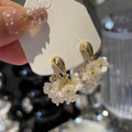 White Floral Cluster Drop Earrings with Gold Tone Tops view 2