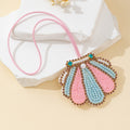 Beaded Rhinestone Scallop Shell Pendant Necklace Pink Mint view 2
