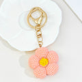 Pink Knit Texture Flower Keychain With Bell And Key Ring view 7