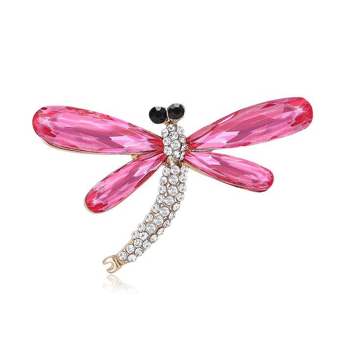 Crystal Dragonfly Brooch Rhinestone Body Green or Pink