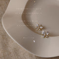 Gold Tone White Four Petal Flower Stud Earrings For Women view 1