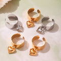 Hammered Open Band Ring With Dangling Heart Charm Pendant view 3