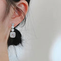 Silver Full Pavé Geometric Square Halo Drop Earrings view 3