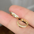 Clear Stone Hoop Earrings in Gold and Rose Gold Tone view 3