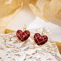 Black Enamel Heart Leverback Earrings Gold Grid Lines view 4