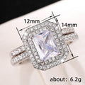 Silver Tone Rectangular Halo Crystal Ring Set Fashion Jewelry view 5