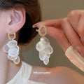 Gold Circle Stud Earrings With White Shell Disc Cascades view 1