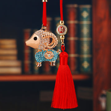Jeweled Fortune Sheep Car Hangers in Four Colors plus One Plain Red Tassel