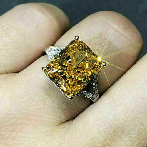 Second product view showing silver-tone oversized yellow rectangular solitaire split-band ring