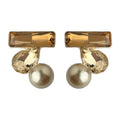 Champagne Bar Crystal Pearl Stud Earrings Gold Pair view 5