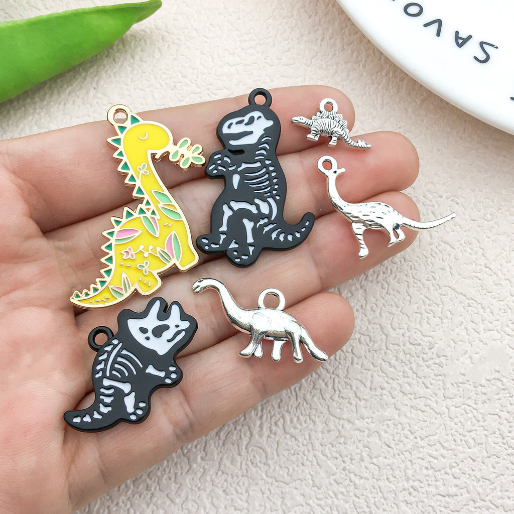Enamel Zinc Alloy Cartoon Dinosaur Charm Pendants for DIY Necklace Keychain Jewelry
