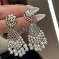 Silver Tone Crystal and Faux Pearl Chandelier Earrings view 1