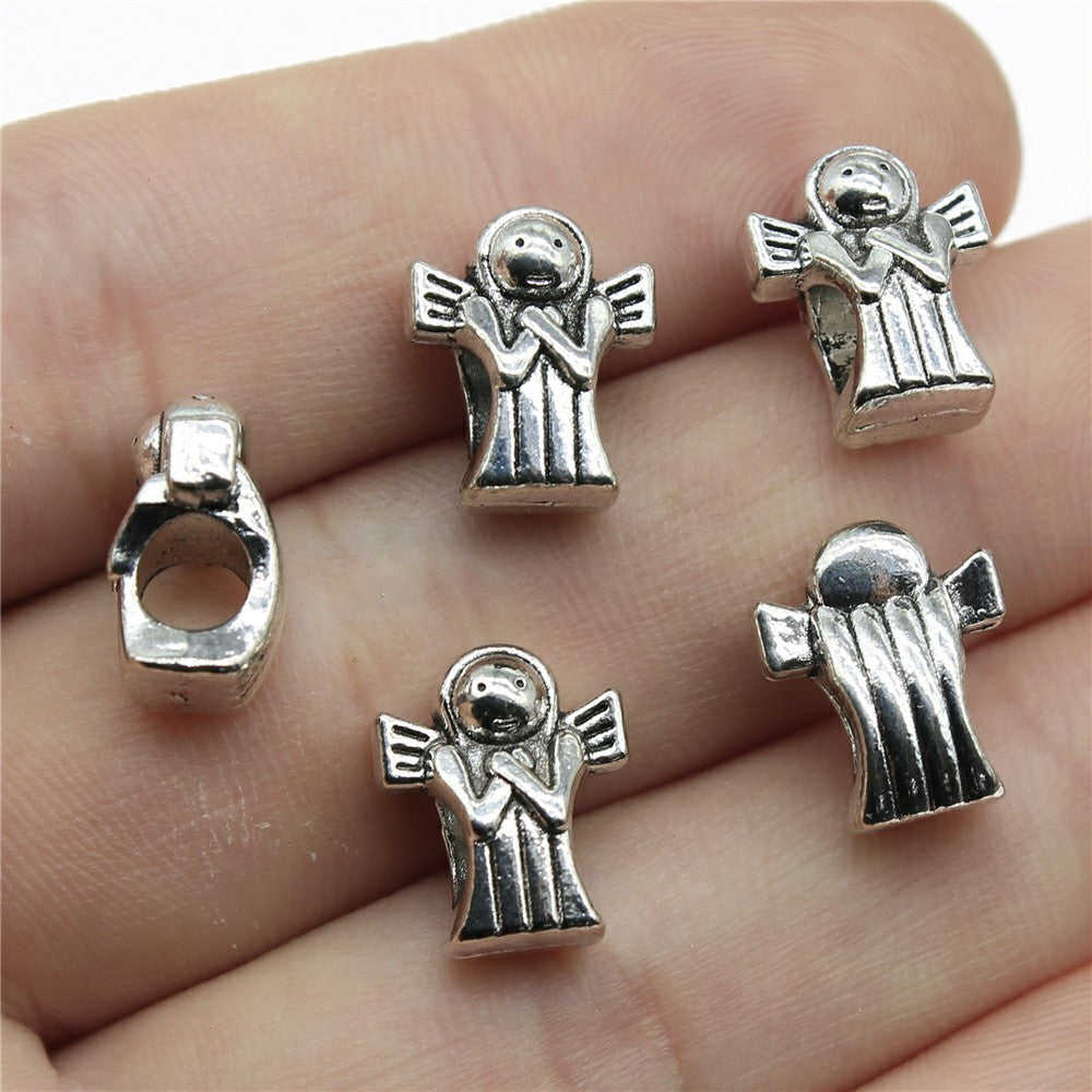 13x11x7mm 2.2g Antique Silver Zinc Alloy Guardian Angel Large Hole Beads for Bracelet Jewelry Making
