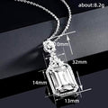 Silver Tone Rectangular Halo Pendant Necklace with Clear Stones view 5
