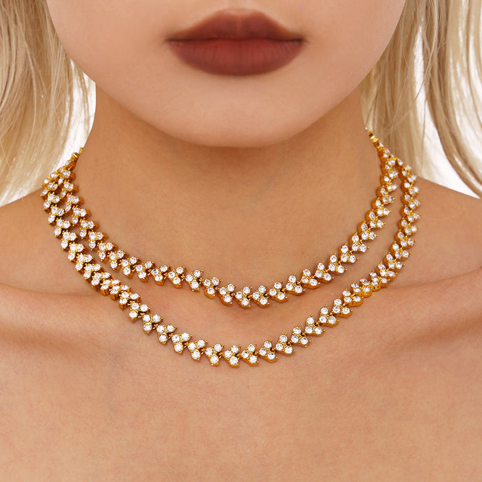 Triangle Cluster Zircon Link Necklaces Gold Steel White Mix