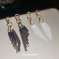 Black Chain Tassel Drop Earrings with Crystal Accents view 2