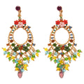 Multicolor Floral Crystal Hoop Tassel Stud Earrings view 5