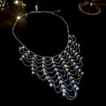 Silver Tone Layered Chain Fringe Statement Necklace view 6