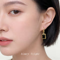 Gold Bamboo Huggie Black Square Stone Drop Earrings view 2