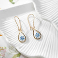 Gold Tone Small Teardrop Pressed Flower Drop Earrings in Eight Designs view 7