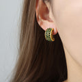 C-Shape Pave Crystal Hoop Stud Earrings Gold Steel Tones view 9