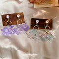 Purple And Blue Floral Crystal Drop Stud Earrings Jewelry Pair view 2