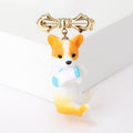 Orange And White Dog Brooch With Bow With Polished Metal Detail view 6