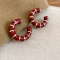 Striped Enamel C Hoop Earrings with Distinctive Textured Details view 6
