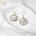 Gold Tone Round Pressed Flower Drop Earrings in Four Designs view 4