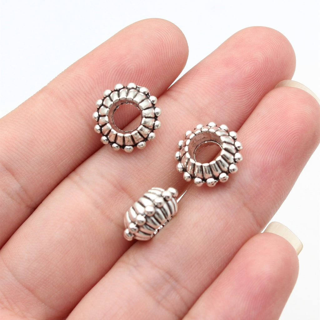 13x13x6.3mm 2g Antique Silver Zinc Alloy Large Hole Spacer Beads for DIY Bracelet Jewelry Making