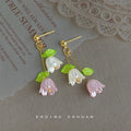 Gold Lily of the Valley Pink White Flower Drop Earrings view 4