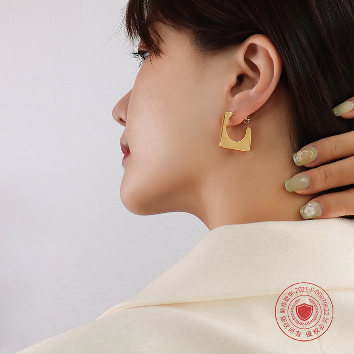 Gold And Steel Geometric Square Open Stud Earrings