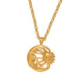 Sun Moon Star Openwork Round Pendant Necklace Gold Steel view 5