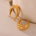 U Shape Chunky Hoop Earrings Mesh Lattice Sides Gold Steel view 4