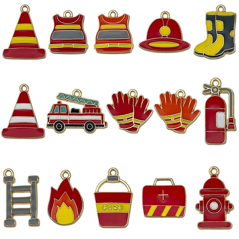 Enamel Zinc Alloy Fire Extinguisher Helmet Glove charm pendants for DIY keychain necklaces