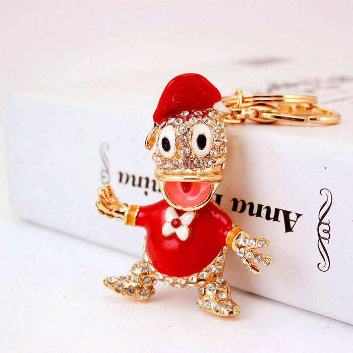 Rhinestone Duck Animal Keychain Zinc Alloy Purse Bag Charm