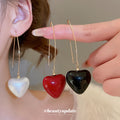 Red And Black Heart Long Wire Hook Earrings Jewelry Accessory view 2
