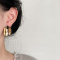 Textured Abstract Organic Oval Metal Stud Earrings Two Tones view 3
