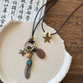 Leather Cord Star Feather Spiral Disc Pendant Necklace view 8