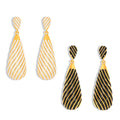 Gold Black White Stripe Teardrop Enamel Dangle Drop Earrings view 5