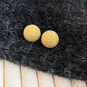 Textured Round Stud Earrings With Polished Metal Tone Details