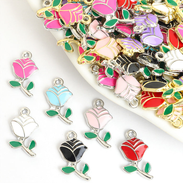 Enamel-Look Gold Silver Rose Alloy Charms in 14 Styles