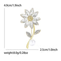 Gold Daisy Rhinestone Brooch Clear Petals Pearl Stem Pin view 5