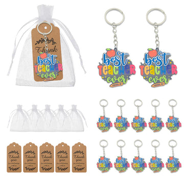 Best Teacher Ever Wood Keychain With Apple And Pencil Design