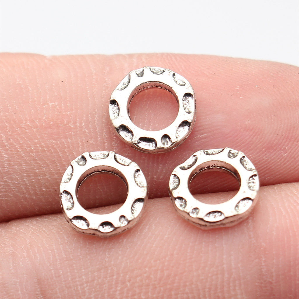 10x9.9x2.2mm 0.67g Antique Silver Zinc Alloy Hammered Round Ring Spacer Beads for Bracelet Jewelry Making