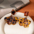 Amber Leopard Pattern Ginkgo Leaf Mismatched Stud Earrings view 3